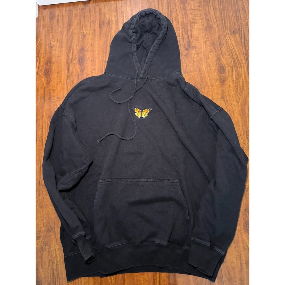 Brandy Melville J Galt Hoodie One Size Black Butterfly Embroidered Pullover